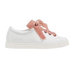 FENDI White Leather Sneakers w/ Pink Velvet Laces